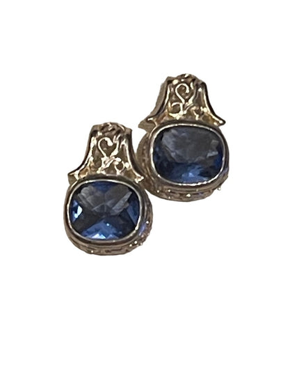 Lovely sterling silver 925 Blue crystal sim sapphire ornate earrings