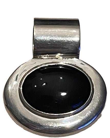 Heavy Vintage Black onyx & sterking silver Mexico large chunky necklace pendant