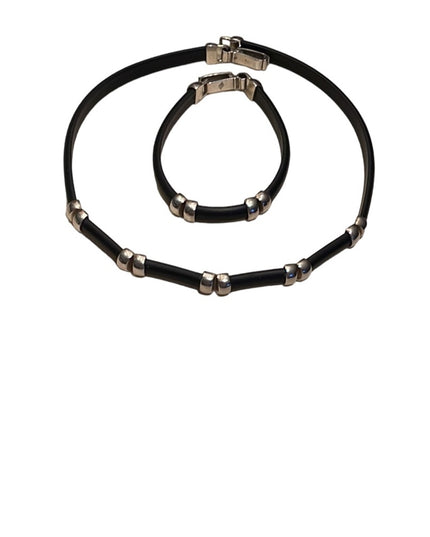 Lovely Sterling silver & Black leather HQ Necklace & bracelet set
