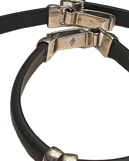 Lovely Sterling silver & Black leather HQ Necklace & bracelet set