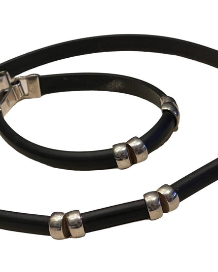 Lovely Sterling silver & Black leather HQ Necklace & bracelet set