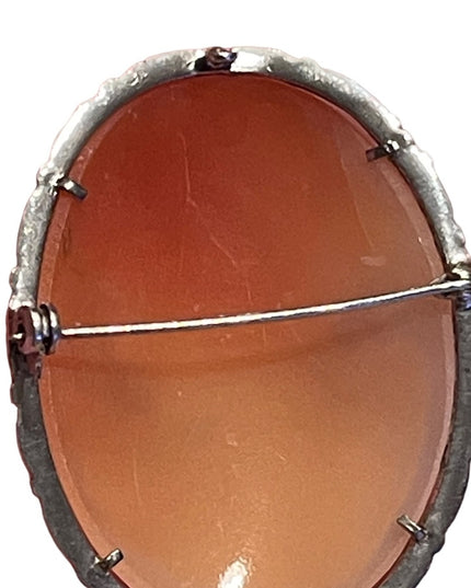 Lovely LARGE vintage sterling silver hand carved Italy Cameo lady brooch