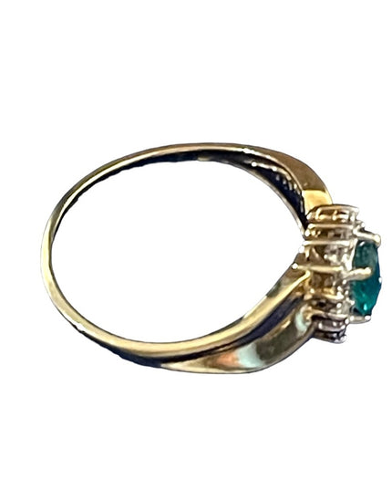 Vintage 10k GOLD Emerald & Diamond ring 1960s