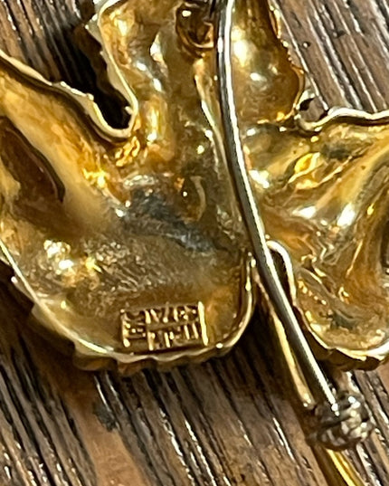 Vintage 18K K Yellow GOLD Maple Leaf Brooch Italy