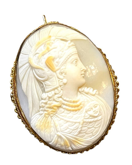 Stunning LARGE 14k Gold filled Hand carved Soldier Shell Cameo pendant