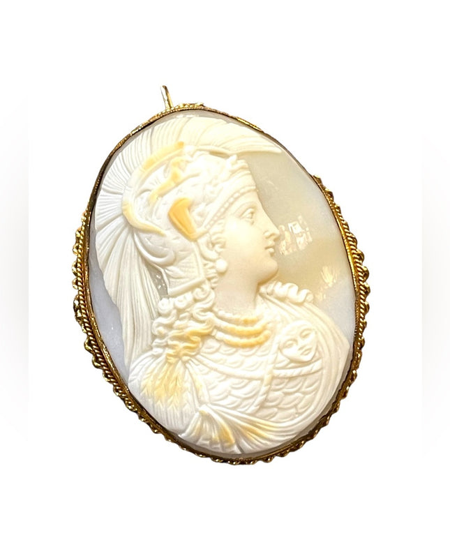 Stunning LARGE 14k Gold filled Hand carved Soldier Shell Cameo pendant