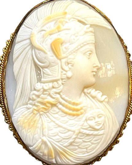 Stunning LARGE 14k Gold filled Hand carved Soldier Shell Cameo pendant