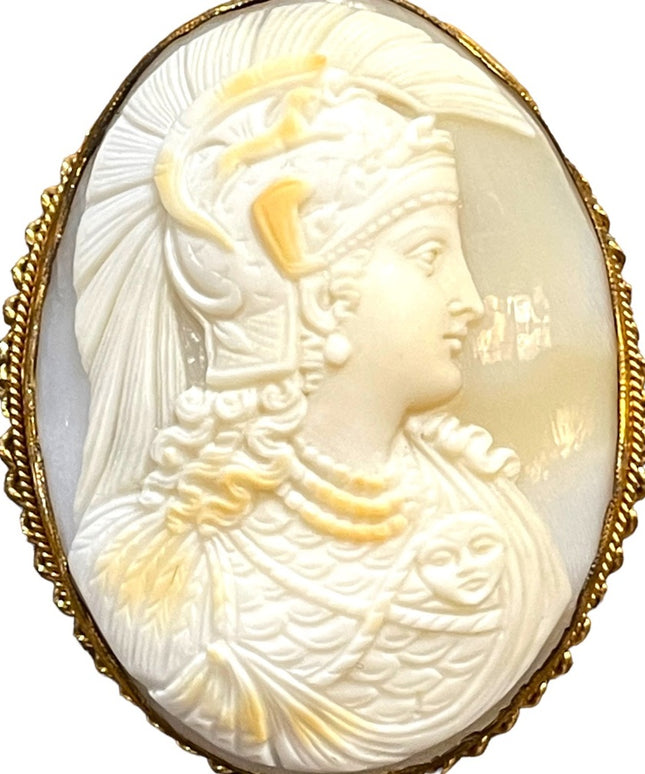 Stunning LARGE 14k Gold filled Hand carved Soldier Shell Cameo pendant
