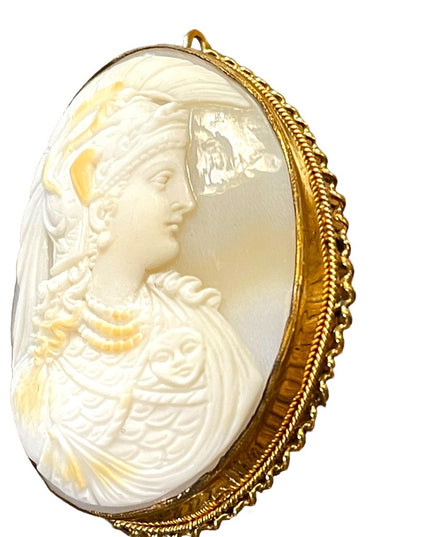 Stunning LARGE 14k Gold filled Hand carved Soldier Shell Cameo pendant
