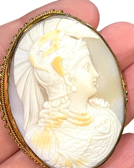 Stunning LARGE 14k Gold filled Hand carved Soldier Shell Cameo pendant