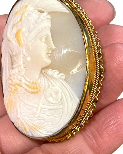 Stunning LARGE 14k Gold filled Hand carved Soldier Shell Cameo pendant