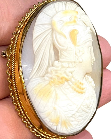 Stunning LARGE 14k Gold filled Hand carved Soldier Shell Cameo pendant