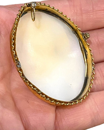 Stunning LARGE 14k Gold filled Hand carved Soldier Shell Cameo pendant
