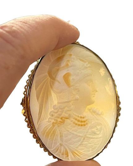 Stunning LARGE 14k Gold filled Hand carved Soldier Shell Cameo pendant