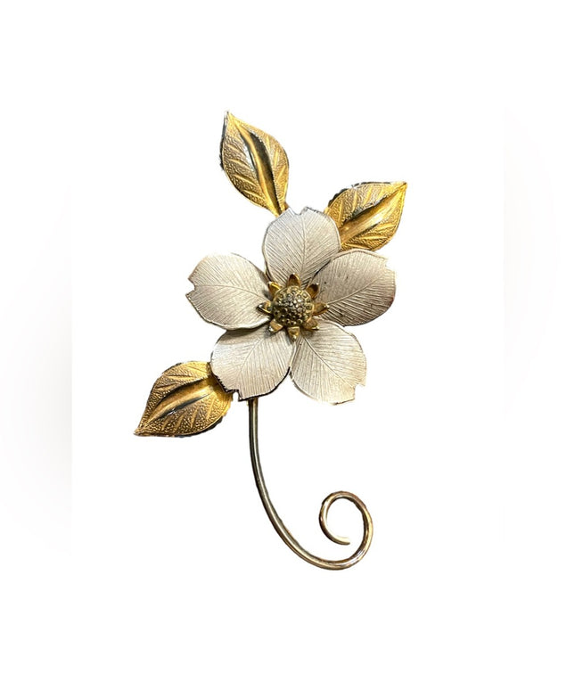 Lovely 1960s Boyd Bond sterling gold wash silver flower ornate lapel brooch