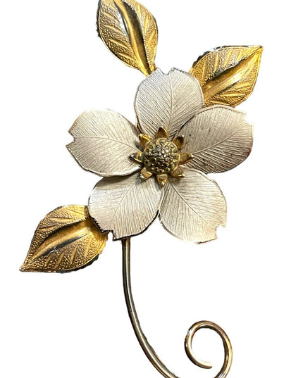 Lovely 1960s Boyd Bond sterling gold wash silver flower ornate lapel brooch