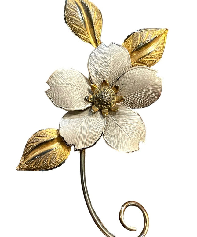 Lovely 1960s Boyd Bond sterling gold wash silver flower ornate lapel brooch