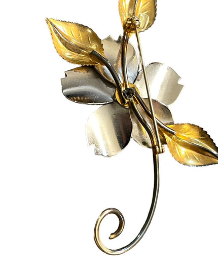 Lovely 1960s Boyd Bond sterling gold wash silver flower ornate lapel brooch