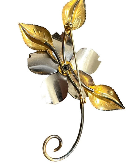 Lovely 1960s Boyd Bond sterling gold wash silver flower ornate lapel brooch