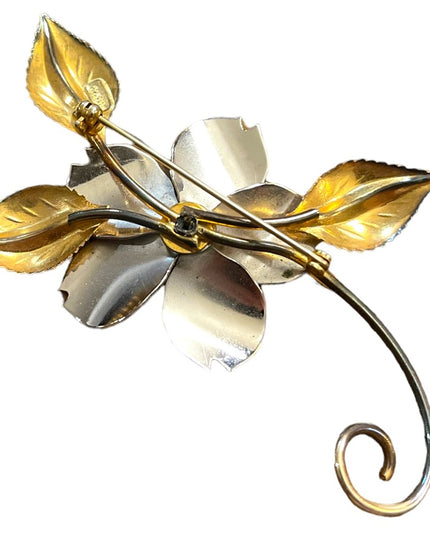 Lovely 1960s Boyd Bond sterling gold wash silver flower ornate lapel brooch