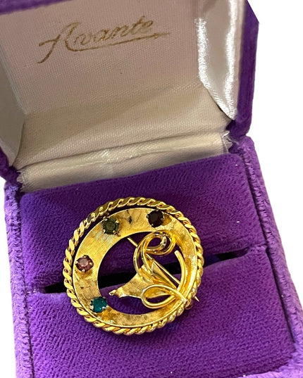 Vintage 1960s Rainbow Gold filled multi SIM gemstone fancy brooch