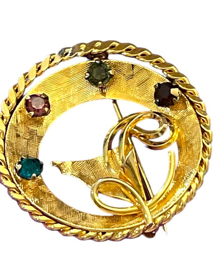 Vintage 1960s Rainbow Gold filled multi SIM gemstone fancy brooch