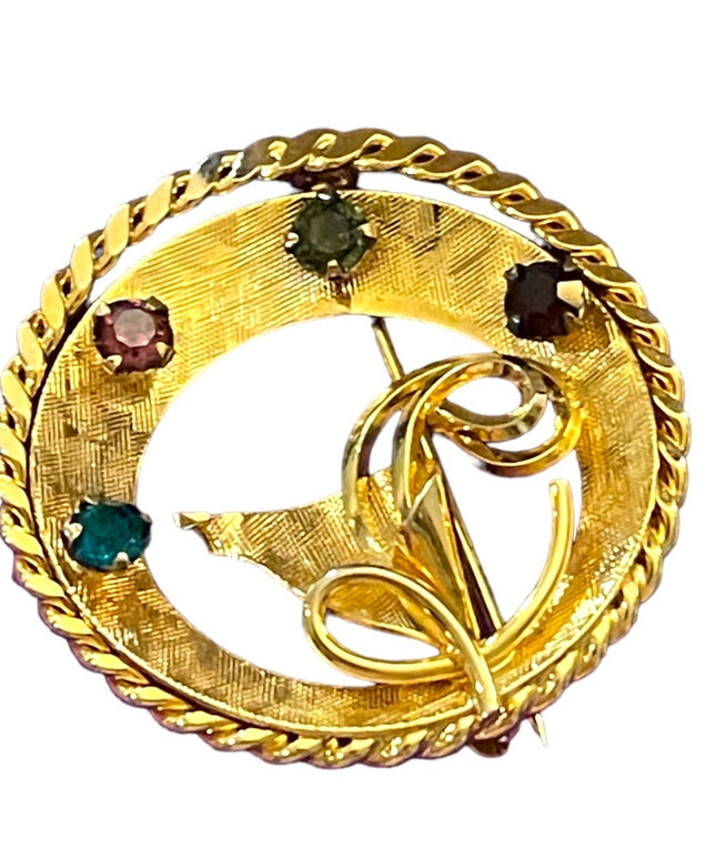Vintage 1960s Rainbow Gold filled multi SIM gemstone fancy brooch