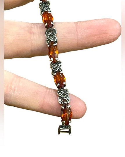 Stunning sterling silver marcasite amber crystal fancy 925 bracelet