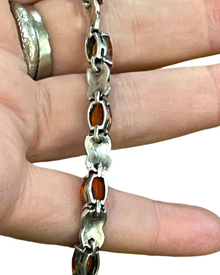 Stunning sterling silver marcasite amber crystal fancy 925 bracelet