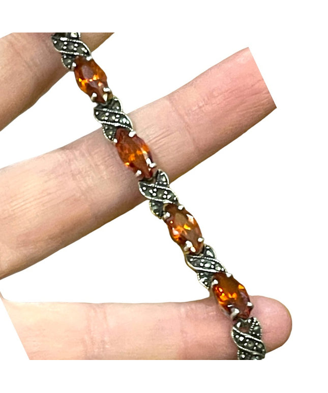 Stunning sterling silver marcasite amber crystal fancy 925 bracelet