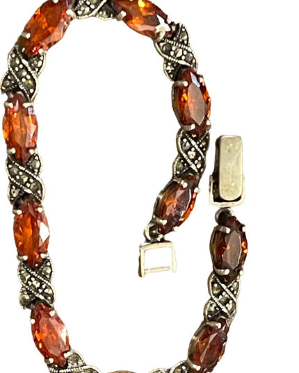Stunning sterling silver marcasite amber crystal fancy 925 bracelet