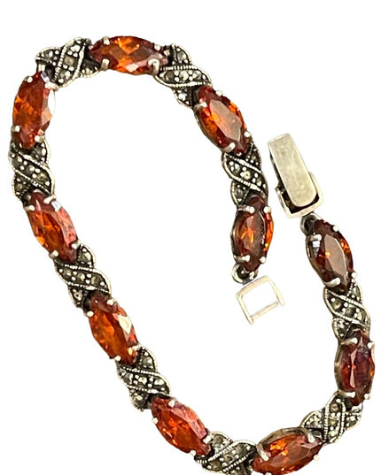 Stunning sterling silver marcasite amber crystal fancy 925 bracelet