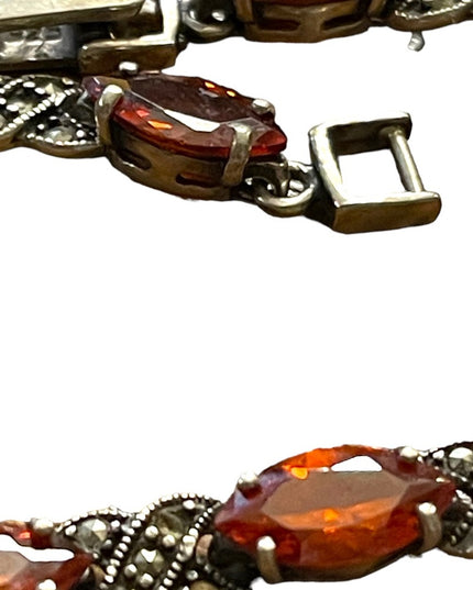 Stunning sterling silver marcasite amber crystal fancy 925 bracelet