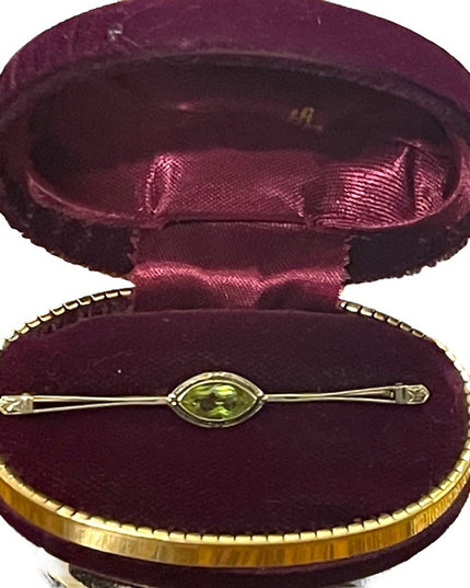 Lovely Antique Peridot 14K GOLD Bar brooch