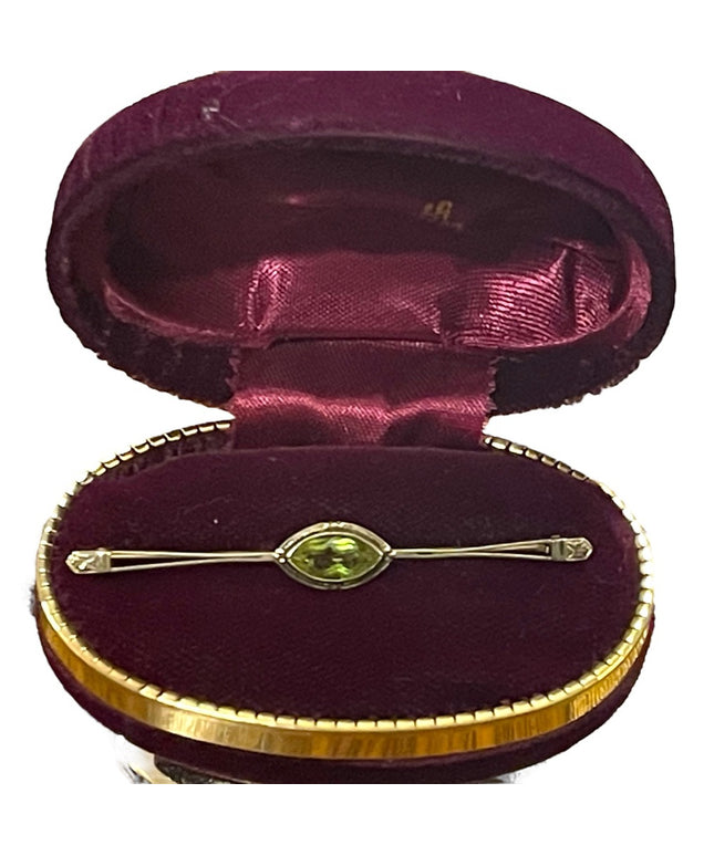 Lovely Antique Peridot 14K GOLD Bar brooch