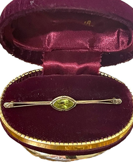 Lovely Antique Peridot 14K GOLD Bar brooch