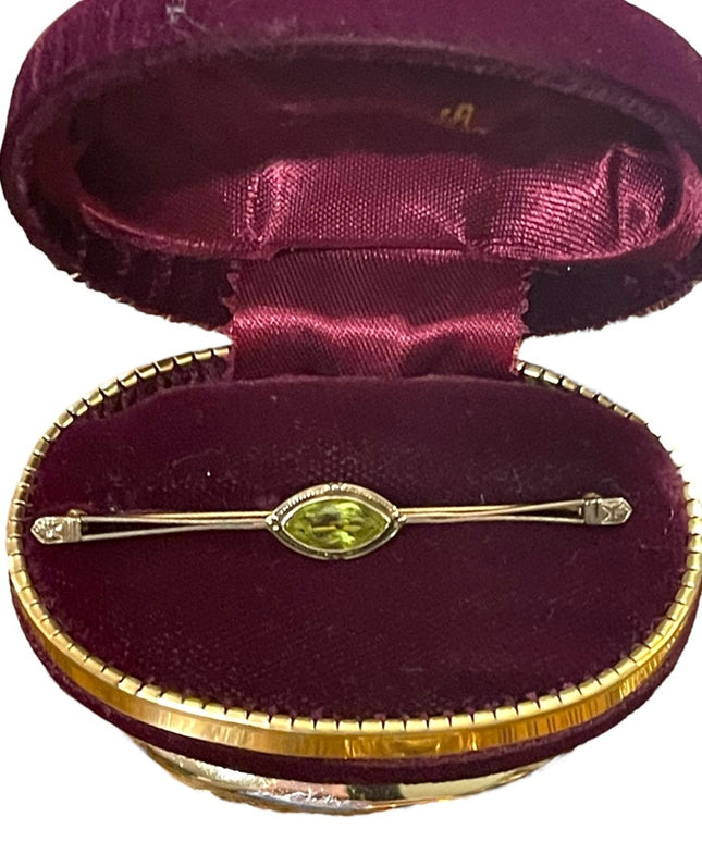 Lovely Antique Peridot 14K GOLD Bar brooch