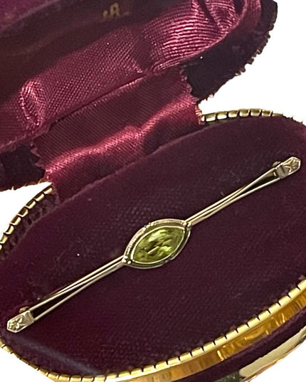 Lovely Antique Peridot 14K GOLD Bar brooch