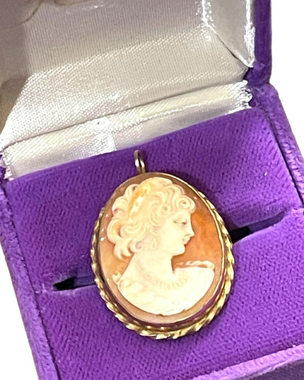 Vintage 1960s 12k Gold filled GF Carved shell cameo pendant