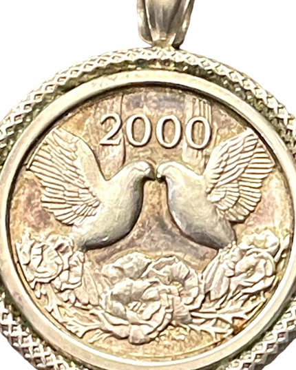 Vintage Fine Silver 2000 commemorative coin Pendant 999  Peace doves