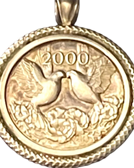 Vintage Fine Silver 2000 commemorative coin Pendant 999  Peace doves