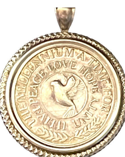 Vintage Fine Silver 2000 commemorative coin Pendant 999  Peace doves
