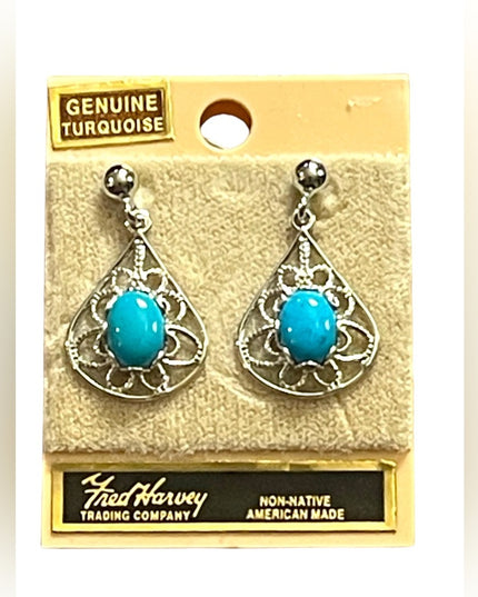 Vintage NEW Fred Harvey Trading company turquoise earrings
