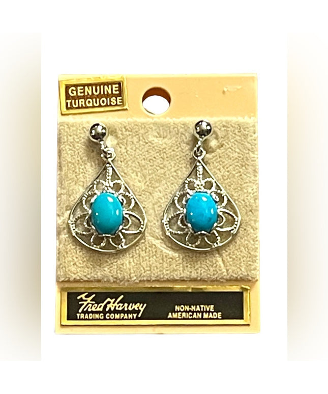 Vintage NEW Fred Harvey Trading company turquoise earrings
