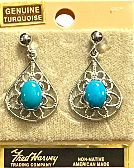 Vintage NEW Fred Harvey Trading company turquoise earrings