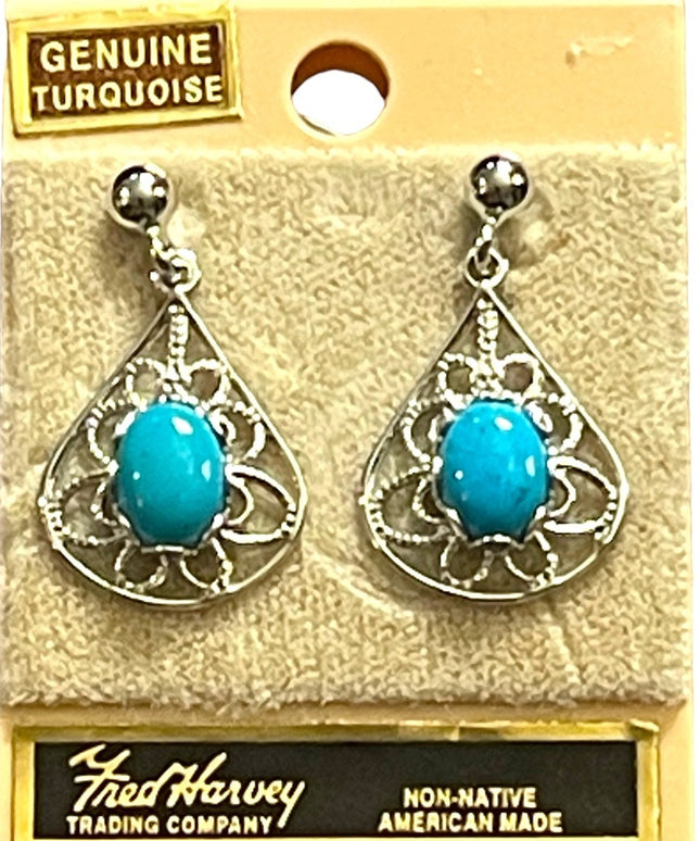 Vintage NEW Fred Harvey Trading company turquoise earrings
