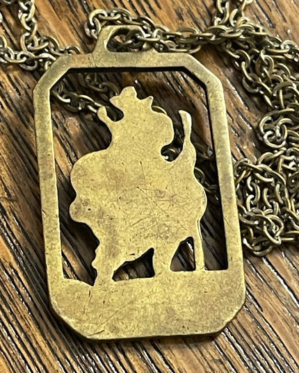 Antique St Cristopher pendant necklace Brass religious Catholic
