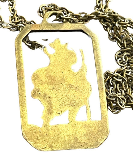 Antique St Cristopher pendant necklace Brass religious Catholic