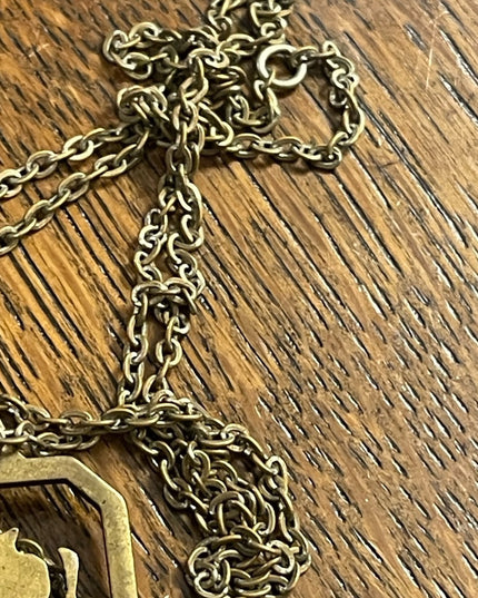 Antique St Cristopher pendant necklace Brass religious Catholic