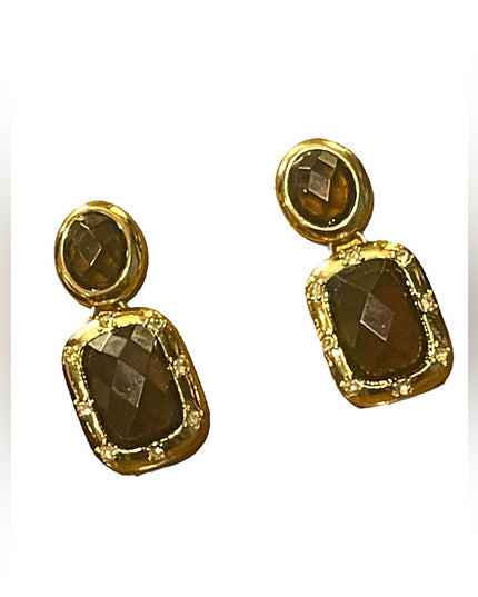 Vintage MONET Brown crystal glass “social” dangle pierced earrings gold finish